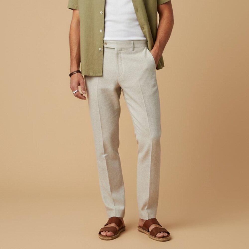 Zara Linen Blend Dress Pants Beige Mens 31 EU 40 Slim Fit